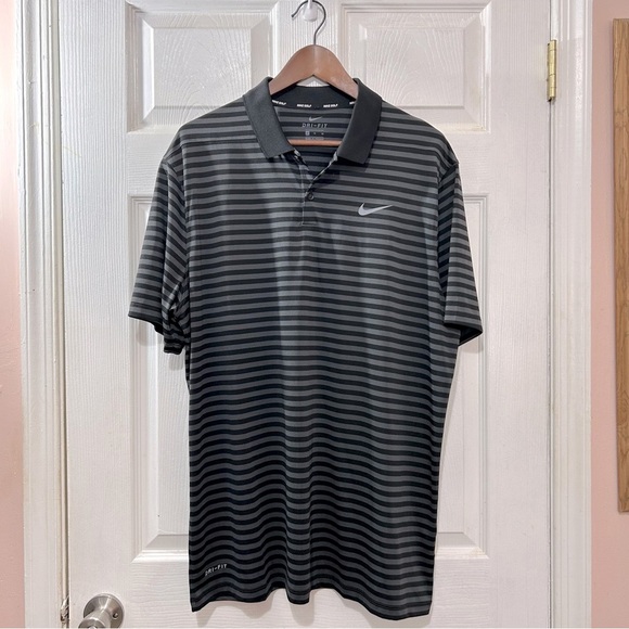 NIKE Golf Dri-Fit Men's Polo Shirt Black Gray Stripe Size XL - Picture 1 of 7